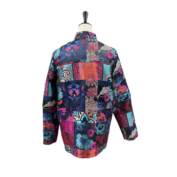 Berek Multicolored Satin Patchwork Jacquard Floral Print Collared Jacket - Picture 3 of 13